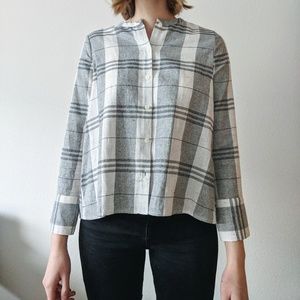 Madewell Collarless Grey Button Down XS